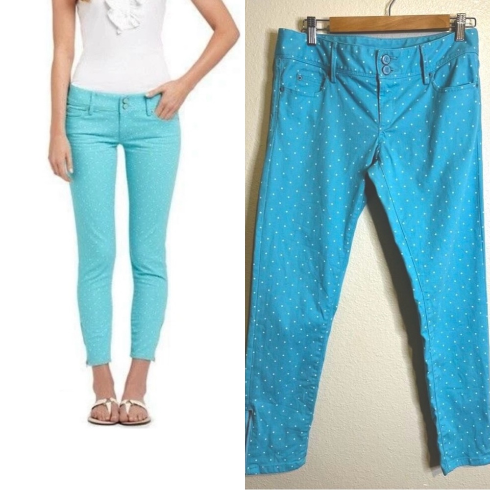 Lilly Pulitzer Sz 4 Blue Polka-dot Worth Skinny Zip Jeans‎ Preppy Spring Summer